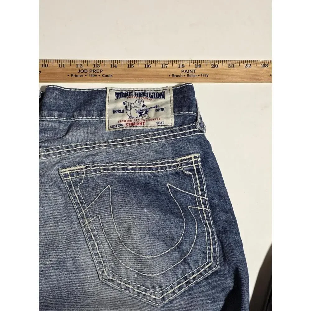 True Religion Jeans Mens‎ 36 Straight Denim Paint Splatter Distressed Faded BD